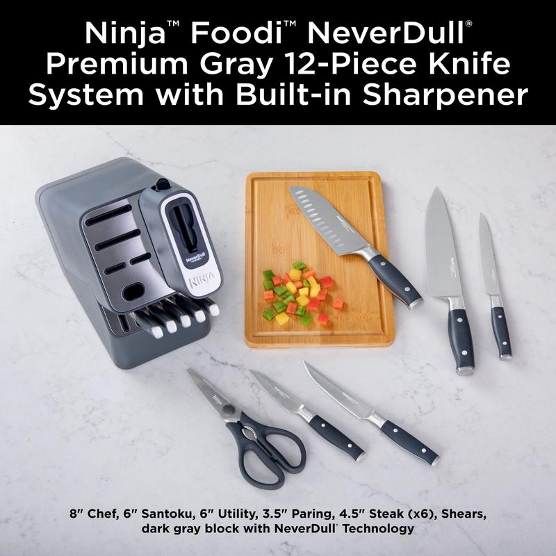 Ninja Foodi NeverDull Premium 12-Piece German Stainless Steel Knife System with Built-in Sharpener K32012 Kitchen Cutting